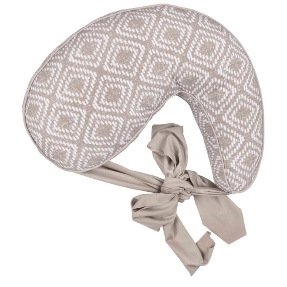 Boppy Anywhere Neutral Beige & White Patterned travel Nursing Pillow with Ties
